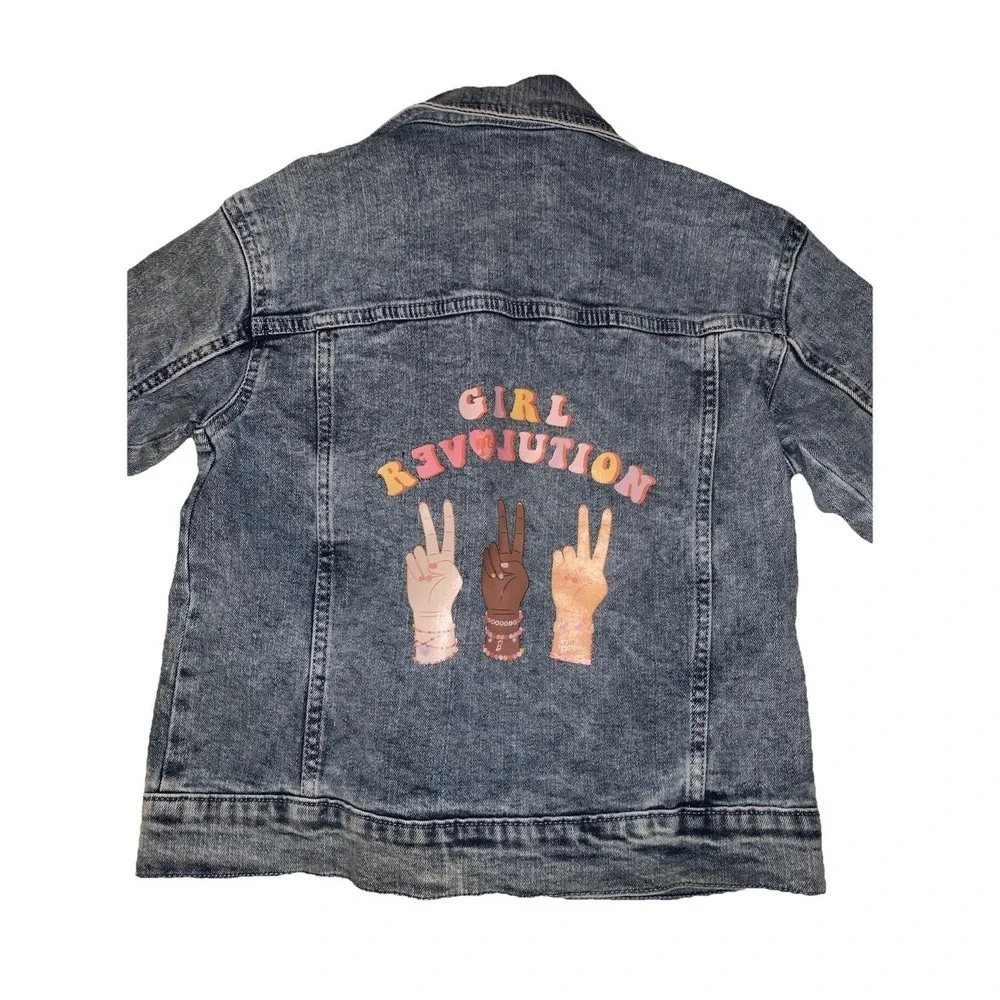 Barbie Denim Jacket Girls M 7-8‎ Blue Acid Wash Girl Revolution Graphic Trucker